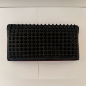 Christian Louboutin Black Pebble Leather with Black Spikes Organizer Wallet